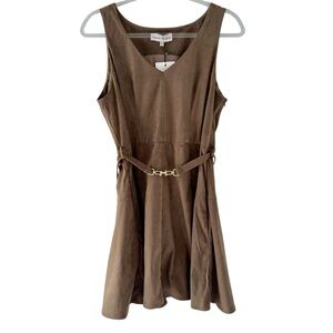 Karina Grimaldi Hanna Suede Mini Dress Olive Size Large NWT